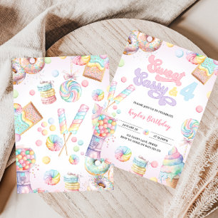 Sweet Sassy och FOUR Pastel Candyland 4e födelseda Inbjudningar