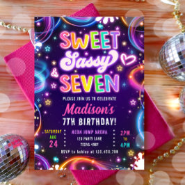 Sweet Sassy och Seven 7:e Neon Glow Girl Birthday Inbjudningar