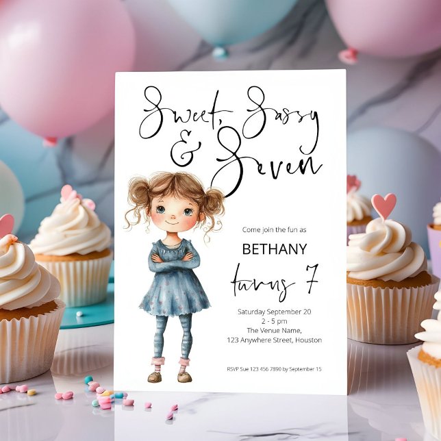 Sweet Sassy och Seven Girl Age 7 Birthday Inbjudningar (Skapare uppladdad)
