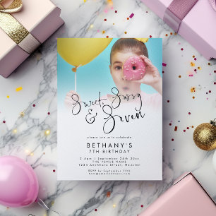 Sweet Sassy och Seven Photo Overlay 7:e Birthday Inbjudningar