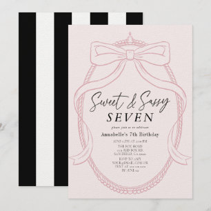 Sweet & Sassy Rosa Tiara & Bow Girl Birthday Inbjudningar