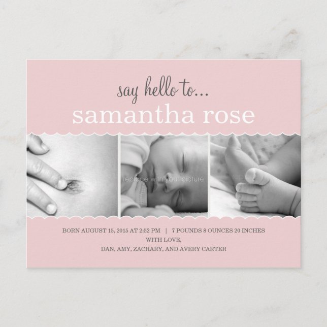 Sweet Scallops Birth Announcement - Flicka Meddelande Vykort (Framsida)