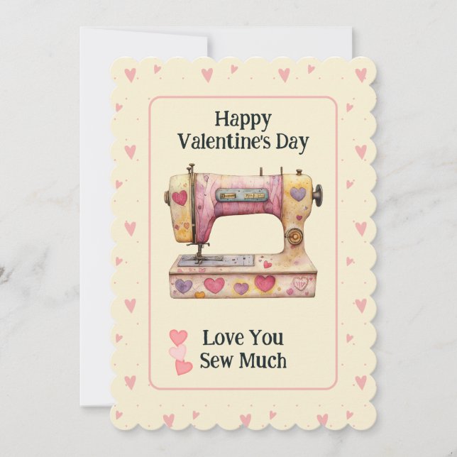 Sweet Sewing Machine Hearts Valentine Day Card Tack Kort (Framsida)