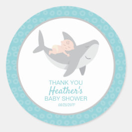Sweet Shark Baby Shower Classic Round Sticker Runt Klistermärke