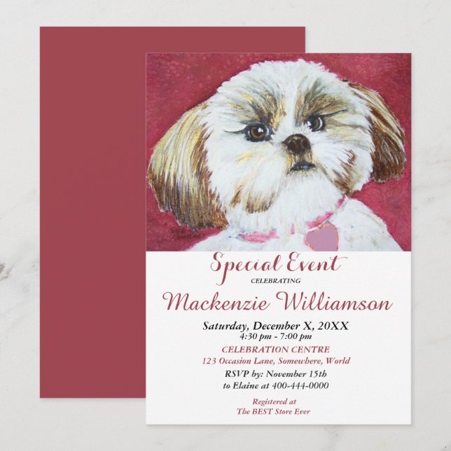 SWEET SHIH TZU ÖNSKEMÅL GRATTIS PÅ FÖDELSEDAGEN INBJUDNINGAR (Fram/baksida)