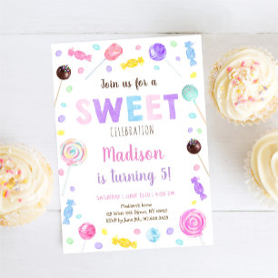 Sweet Shop Lollipop Candy Birthday Inbjudningar