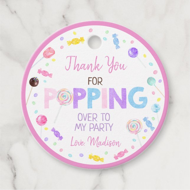 Sweet Shop Lollipop Candy Birthday Tack Gåvor Etiketter (Framsida)