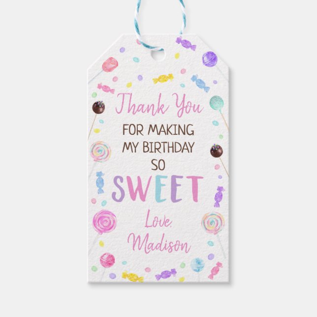 Sweet Shop Lollipop Candy Birthday Tack Presentetikett (Framsidan)