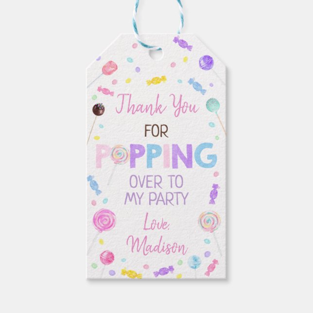 Sweet Shop Lollipop Candy Birthday Tack Presentetikett (Framsidan)