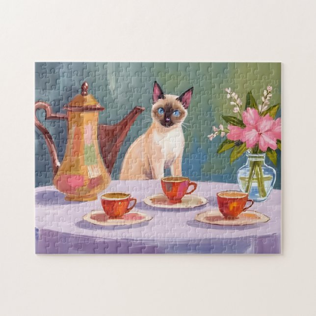 Sweet Siamese & Tea Time Jigsaw Puzzle Pussel (Horisontell)