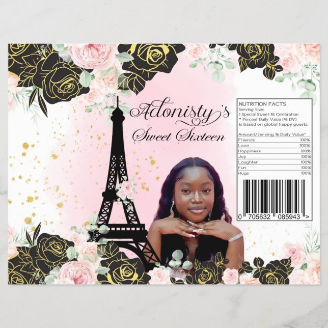Sweet sixteen 16 chip påse, Paris. Reklamblad (Framsidan)