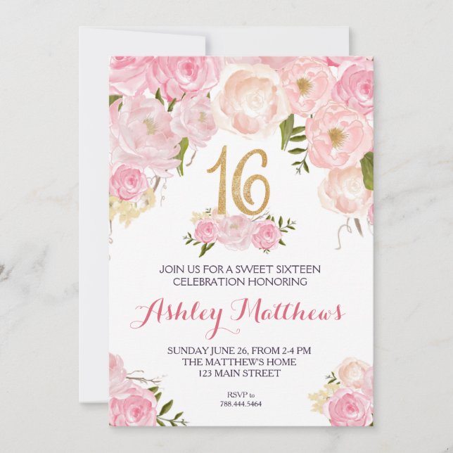 sweet sixteen 16-dagars inbjudan till Blommigt, (Framsida)