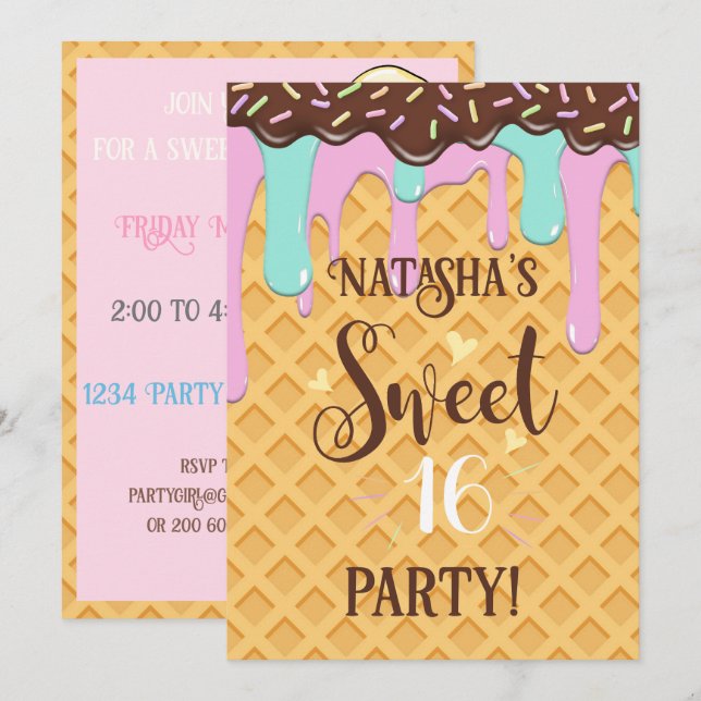 Sweet sixteen 16 Diskettglasflaska Inbjudningar (Fram/baksida)