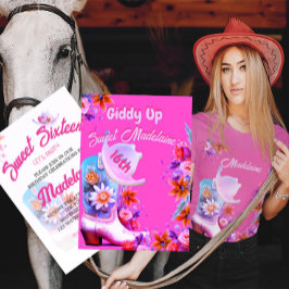 Sweet sixteen 16:e Blommigten Rosa födelsedag Inbjudningar