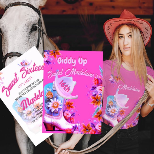 Sweet sixteen 16:e Blommigten Rosa födelsedag Inbjudningar (Skapare uppladdad)