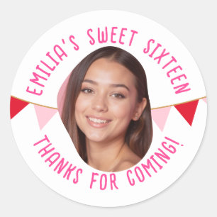 Sweet sixteen 16:e födelsedag Anpassningsbar fotob Runt Klistermärke
