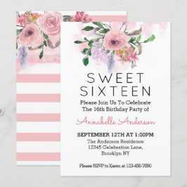 Sweet sixteen 16:e födelsedag Rosa Blommigt Vatten Inbjudningar
