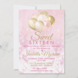 Sweet sixteen 16:e födelsedag Rosa Glitter Inbjudningar