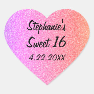 Sweet sixteen 16:e Födelsedagsfesten för Rosa av k Hjärtformat Klistermärke