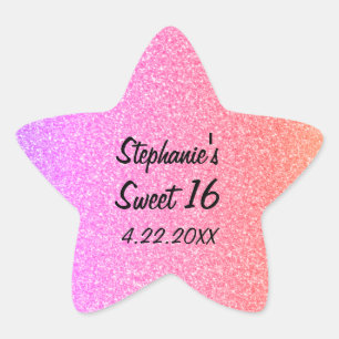 Sweet sixteen 16:e Födelsedagsfesten för Rosa av k Stjärnformat Klistermärke