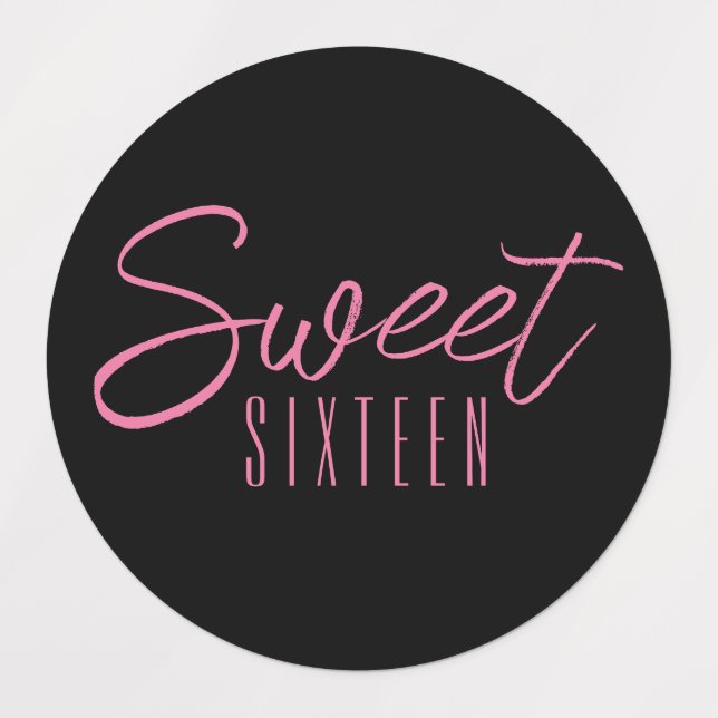 Sweet sixteen 16:e födelsedagsfesten klistermärke (Design 1)