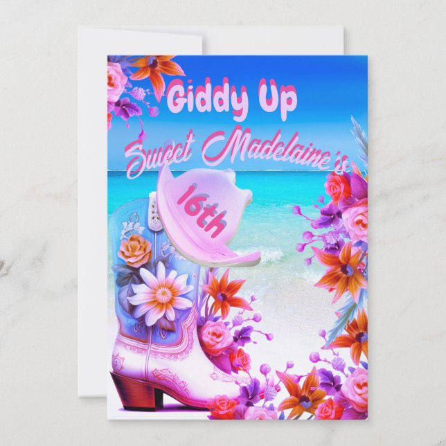 Sweet sixteen 16:e kupa, Blommigt födelsedag Inbjudningar (Framsida)