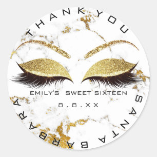 Sweet sixteen 16:e Marble White Lash Glitter Öga Runt Klistermärke