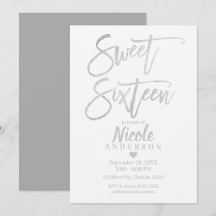 SWEET SIXTEEN 16 Elegant Silvergrå Folie Modern Inbjudningar