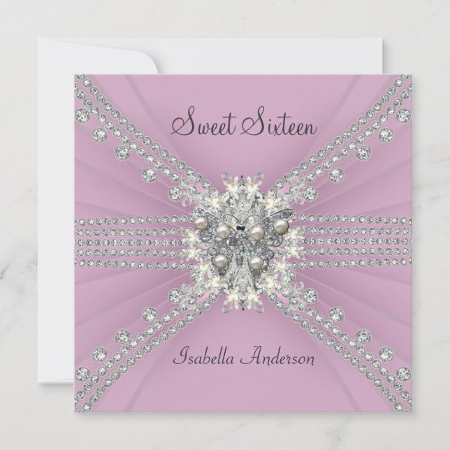 Sweet sixteen 16 Födelsedagsfest för Rosa av fjäri Inbjudningar (Framsida)