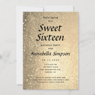 Sweet sixteen 16 Guld Glitter födelsedag Inbjudningar
