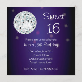 Sweet sixteen 16 Inbjudan till Disco Boll-partiet