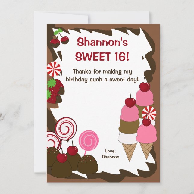 SWEET SIXTEEN 16 Kandy Birthday FLAT TACK Kort (Framsida)