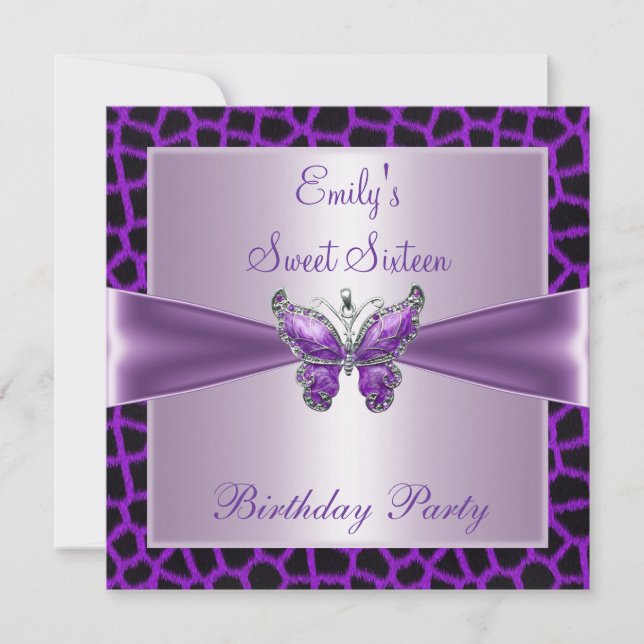 Sweet sixteen 16 Lila Mauve Butterfly Birthday 2 Inbjudningar (Framsida)