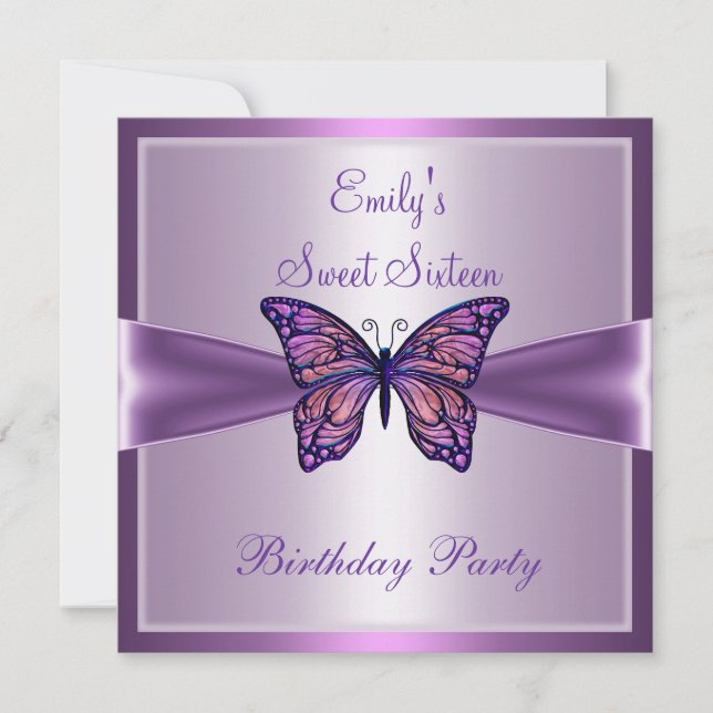 Sweet sixteen 16 Lila Mauve Butterfly Birthday 2 Inbjudningar (Framsida)