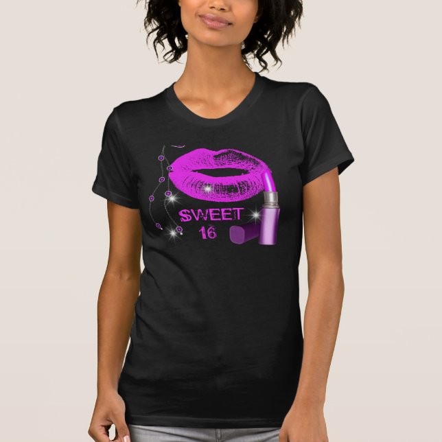 Sweet sixteen 16 Lila Shock rosa Lipstick T-shirt (Framsida)