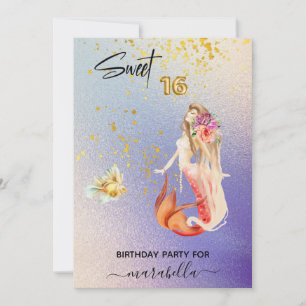 *~* SWEET SIXTEEN 16 Ombre Sjöjungfru Födelsedagsf Inbjudningar