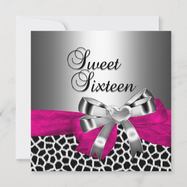 Sweet sixteen 16 Party Silver Rosa Black Giraffe Inbjudningar (Framsida)