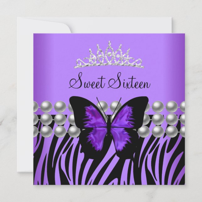 Sweet sixteen 16 Party Zebra Pearl Butterfly Inbjudningar (Framsida)