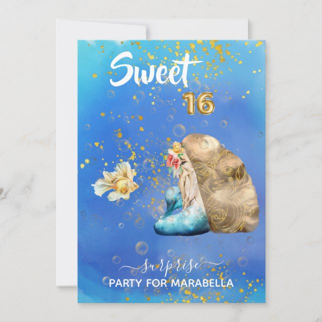 *~* SWEET SIXTEEN 16 Pearl Sjöjungfru Birthday Inbjudningar (Framsida)