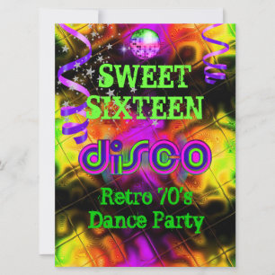 Sweet sixteen 16 Retro 70's Disco Dance Party Inbjudningar