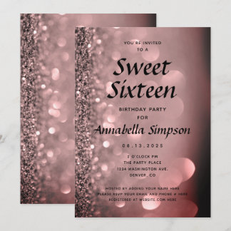 Sweet sixteen 16 Ro Glitter Guld, födelsedag Invit Inbjudningar