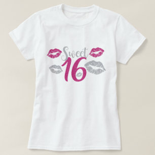 Sweet sixteen 16 Rosa Faux Glitter Skriv ut på föd T Shirt