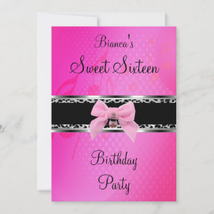 Sweet Sixteen 16 Rosa Silver Svart Zebra Bow Inbjudningar