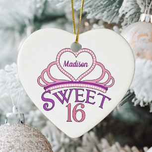 Sweet sixteen Anpassningsbar Rosa Hjärtjul Julgransprydnad Keramik