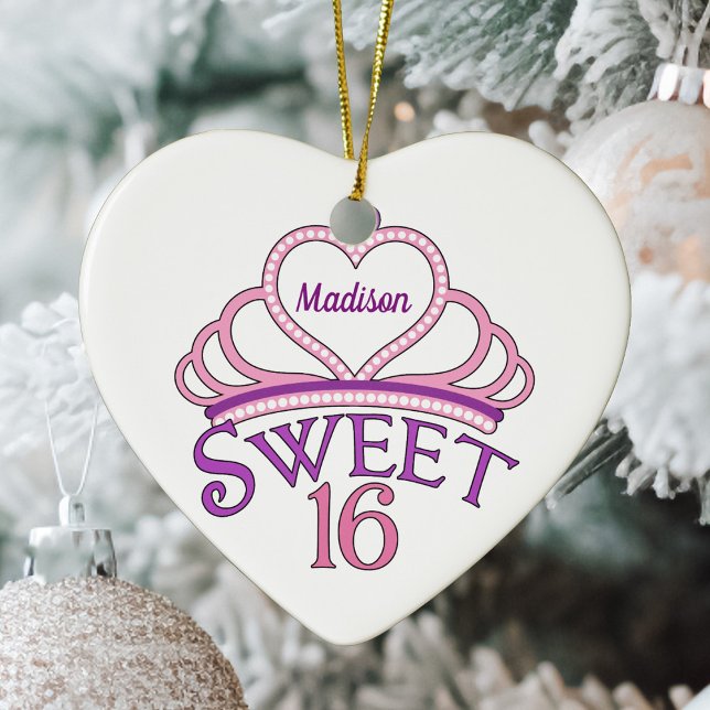 Sweet sixteen Anpassningsbar Rosa Hjärtjul Julgransprydnad Keramik (Skapare uppladdad)