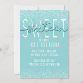 Sweet sixteen, Aqua Glitter födelsedagsinbjudan Inbjudningar