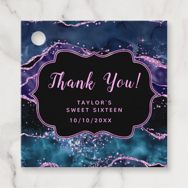 Sweet sixteen av blått Lila Ocean Agate Gåvor Etiketter (Framsida)