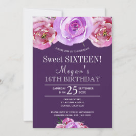 Sweet sixteen av blommigten för av Plum violet ro Inbjudningar