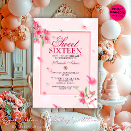 Sweet sixteen av elegant Rosa Blommigt Födelsedags Inbjudningar