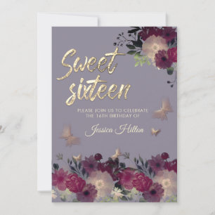 Sweet sixteen av fjärilsträdgård, blommigt inbjudningar